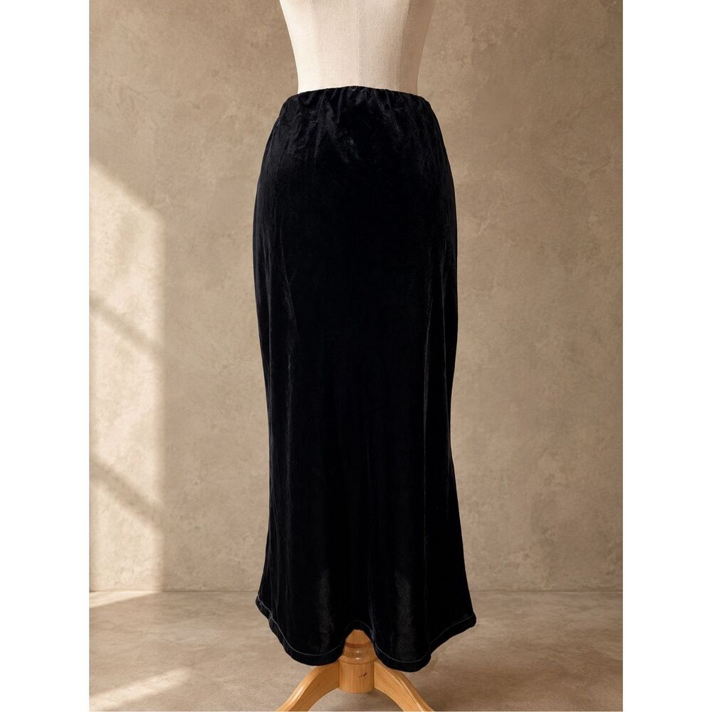 Anthropologie Sz Large Tilda Velvet Slip Skirt Black Midi Bias Cut